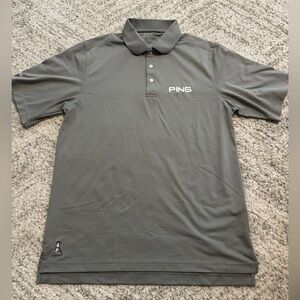 PING Men's Medium Gray Performance Polo Golf Shirt with Mr. Ping Logo